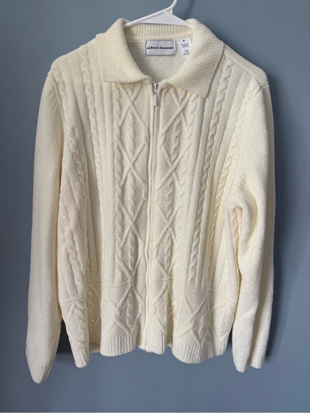 Alfred Dunner Ivory Cable-Knit Zip Cardigan